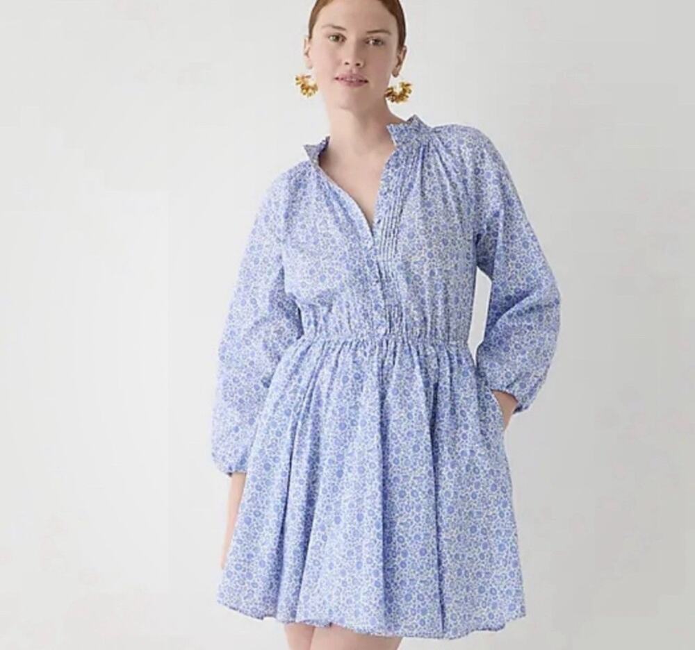J. Crew Liberty Fabric Ruffle-collar mini dress D'Anjo Coast fabric Size XL Boho